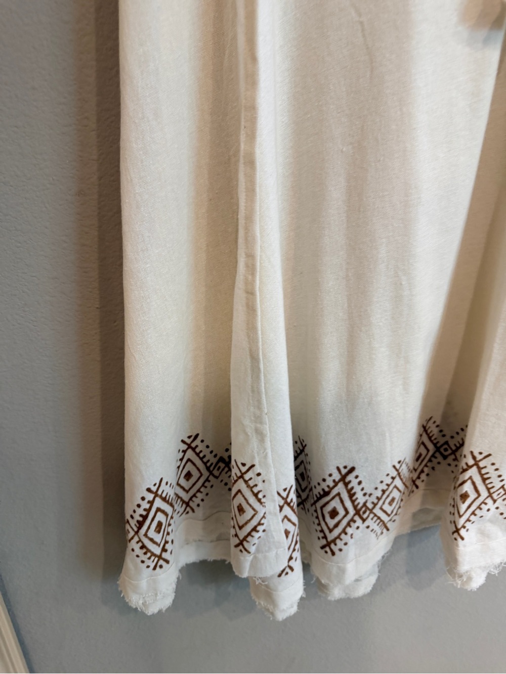 Handmade Boho Wrap Maxi Skirt Ivory Brown Geometric Print One Size - Picture 9 of 12